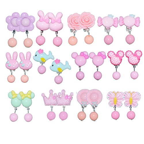 Doubletwo 14 Pairs Clip-on Earrings Girls Little Baby Toddler Play Earrings Party Favor Birthday Gift Pretend Play Princess Jewelry Set in Box - Thumbnail 6