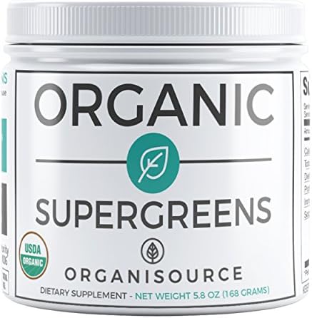 Organic Super Greens Powder by Organisource | Vegan, USDA Certified Organic Superfood Supplement with Antioxidants | Soy-Free, Gluten-Free, Dairy-Free, Detox and Energy Blend | 30 Servings