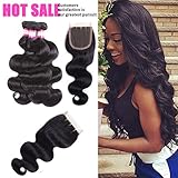 8A (18 20 22 with16 closure Natural Color) brazilian body wave with closure Brazilian Virgin Body Wave Hair 3 Bundles with Three Part Closure 100% Unprocessed Human HaIr Bundles Very Soft