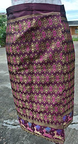 Pink Gold Thai Lao Laos Laotian Tradition Silk Sarong Skirt Waist 30" SSK25