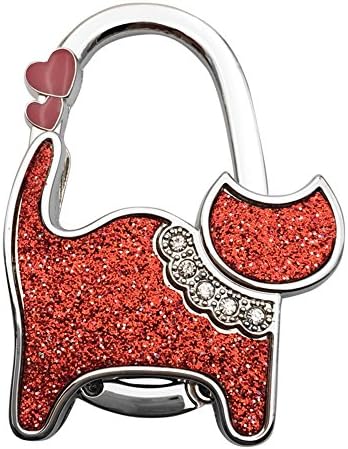 Textured Shimmery Metal Womens Handbag Hanger Purse Hook (Red Cat)