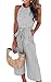 PRETTYGARDEN 2018 Women's Striped Sleeveless Waist Belted Zipper Back Wide Leg Loose Jumpsuit Romper with Pockets (Grey, Small)