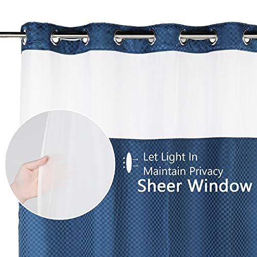 Lagute SnapHook Hook Free Shower Curtain with Snapin Liner & See Through Top Window Hotel