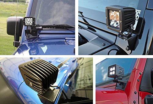 iJDMTOY 40W High Power CREE LED Pod Lights w/ Front Windshield A-Pillar Panel Mounting Brackets For 2007-2017 Jeep Wrangler JK