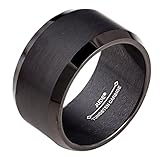 15mm Stainless Steel Tungsten Carbide Matte Black Brushed Ring