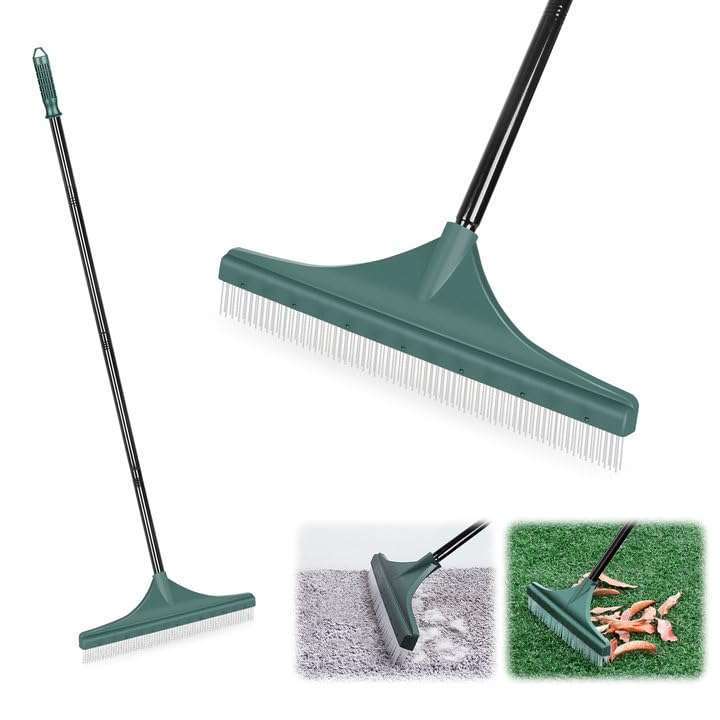Photo 1 of ORIENTOOLS Artificial Turf Rake, Grass Rake with 4 Sections Adjustable Steel Handle from 30" to 53", Hand Telescopic Brush, for Artificial Turf, Patios, Carpets, Pet Hairs and Garden Lawn Clean