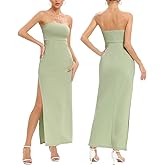 JLCNCUE Women's Tube Strapless Maxi Dress Side Slit Bodycon Dresses Sleeveless Off Shoulder Backless Cocktail Dress 295