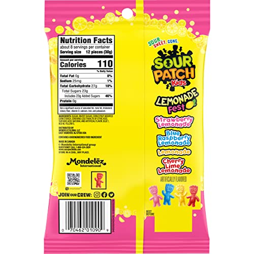 SOUR PATCH KIDS LEMONADE FEST SOFT & CHEWY GUMMY CANDY, 8.02 OZ