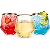 Oojami 40 count Diamond 12 Ounce Gold Rim Cups Unbreakable Stemless Plastic Wine Champagne Whiskey Glasses Elegant Durable Disposable Indoor Outdoor Ideal for Home, Office, Bars, Wedding (Gold)