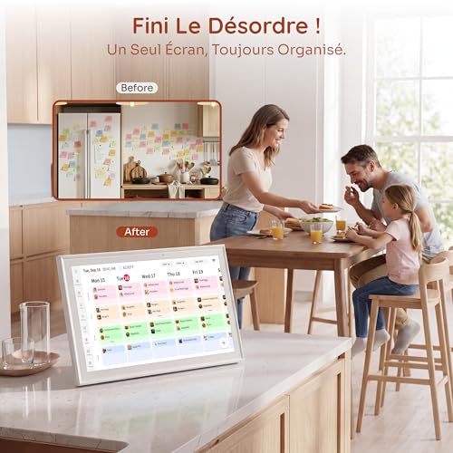 Ingnok 15,6" Calendrier Numérique Wi-Fi,Organisateur Familial Mural Intelligent, Écran Tactile HD, Planning Familial Connecté, Planificateur de Repas, Tableau des Tâches et Cadre Photo Numérique,32 Go