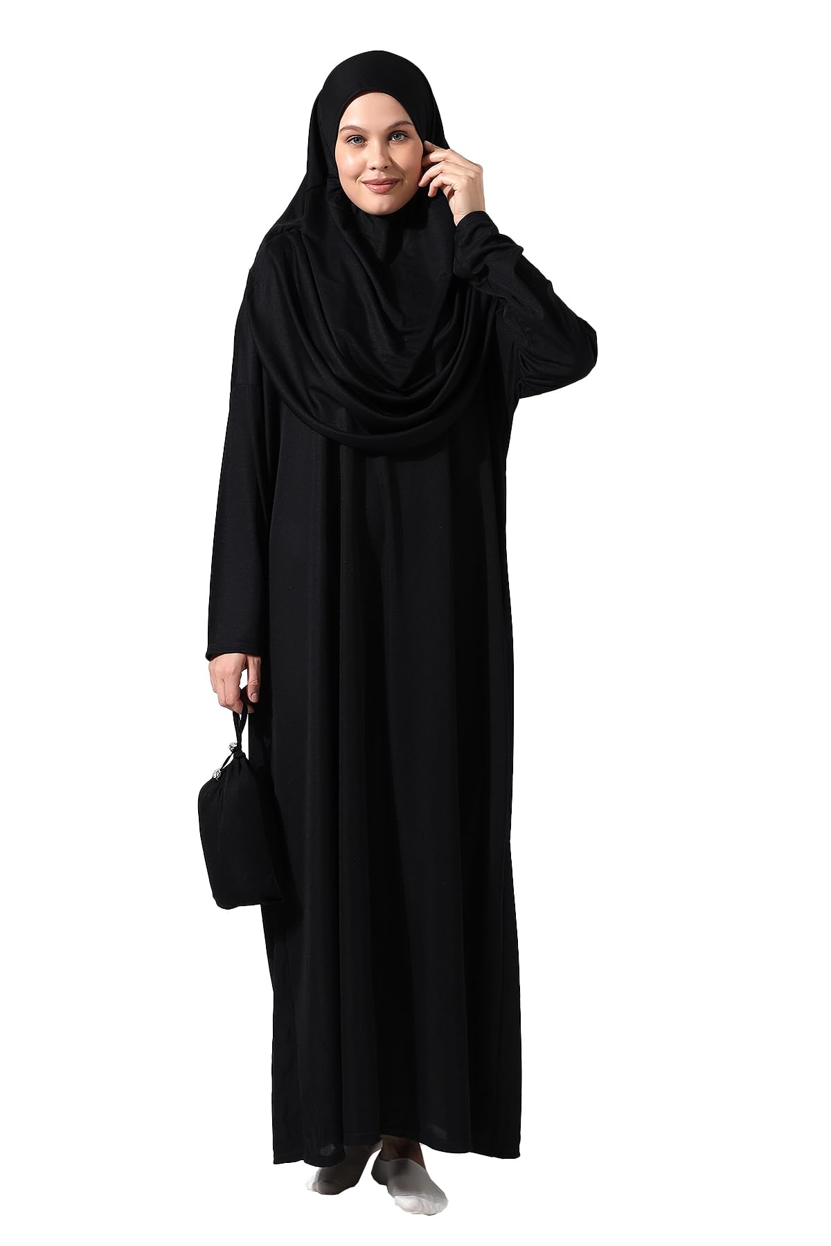 Modest Muslim Girl’s Practical One Piece Prayer Dress - Black main image 1