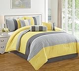 JBFF 7 Piece Bed in Bag Microfiber Luxury Comforter Set, Queen, Bright Yellow