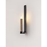 LVLVlech 21.6-inch Modern Linear Wall Sconce Alabaster Natural Marble Light Fixture Art Deco Black Minimalist LED Wall Lighti