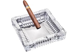 AZOFIA Handmade Glass Ashtray, Ashtray Ash Holder for Indoor or Outdoor Patio Desktop Office Smokers, Ash Tray for Tabletop Home Office Decor (Crystal, M)