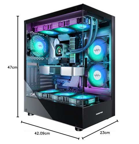 MUSETEX PC-GEHÄUSE ATX Pre-Install 6 PWM ARGB Lüfter, Typ-C Mid-Tower Computergehäuse mit Vollsicht-Doppelglas, Gaming PC-Gehäuse, Schwarz(K2) 7