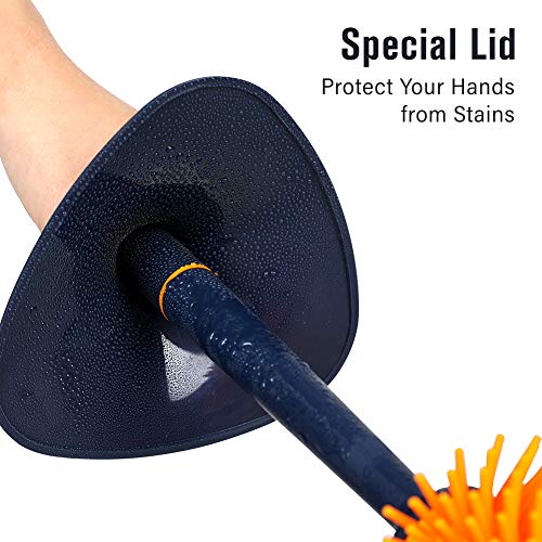 JOOMOON Bathroom Toilet Brush and Holder Set with Lid Anti-Splash, Silicone Bristles, Modern Design with Rim Lip Brush, Space Saving Deep Cleaning Longer Handle, Navy Blue Toilet Bowl Brush