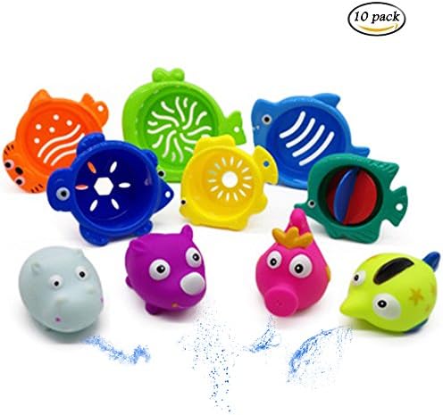 UiiQ Stacking Cups and Squirting Bath Toys Floating Bath Toys Bathtub Toys for Toddlers with Sea Animal Models - 10pcs