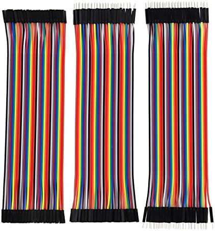 HWAYEH 120pcs Multicolored Dupont Wire 40pin Male to Female, 40pin Male to Male, 40pin Female to Female Breadboard Jumper Wires Ribbon Cables Kit for arduino