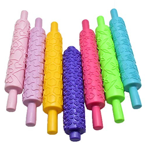 1Pcs Plastic Colourful Cake Bread Fondant Rolling Pin Embossing Mold (Random) - Thumbnail 4