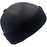 Lukkizara Unisex Genuine Leather Docker Hat Rolled Cuff Brimless Worker Skullcap Street Hip Hop Beanie Cap Retro