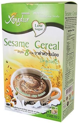 Xongdur Instant Organic Cereal Beverage with Black sesame Low Sugar (0.6 Oz x 10 Sachets)