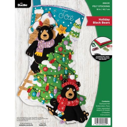 Bucilla Felt Applique 18" Stocking Making Kit, Holiday Black Bears, Perfect for…