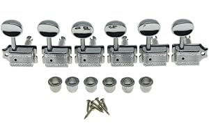 Wilkinson Deluxe 6 Inline Vintage Guitar Tuners with Split Shaft Guitar Tuning Pegs Machine Heads for Strat Tele Guitars Chrome with Ivory Buttons
