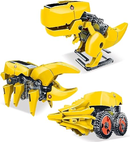 PicassoTiles Dinosaur Robot Solar Powered STEM Unique Transformation Renewable Sun Energy Educational Learning Engineering Building Toy 3-in-1 Science Experiment Kit Model Boys Girls Ages 8+