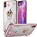 iPhone Xs Case,iPhone X Case,WATACHE Glitter Sparkly Diamond Secret Garden Floral Butterfly Clear Back Soft TPU Case Bling Shiny Rhinestone Ring Grip Holder Stand iPhone Xs/X (5.8