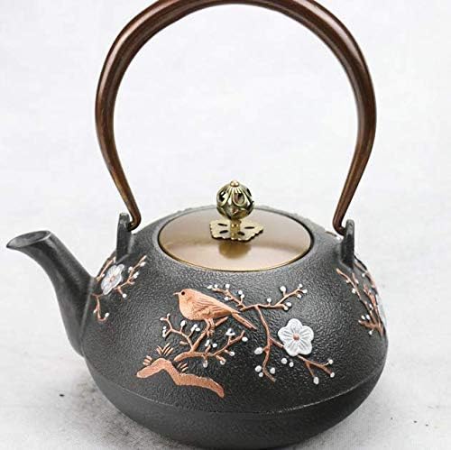RUIKA Japanese tetsubin Cast Iron Teapot Magpie and Plum blossom pattern Kettle 1200ml 40 Ounce wooden gift box