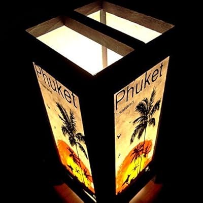 Pakdeevong shop Phuket Island Sun Beach Coconut Handmade Asian Oriental Wood Table Bedside Light Night Lamp Gift Bedroom Garden
