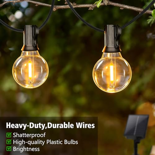 LED Fairy Lights Outdoor Solar 10 m Fairy Lights 25 + 2 G40 Bulbs Timer | Remote control, auto on/off, waterproof, dimmable, 8 modes, garden, patio, wedding, balcony decoration, warm white