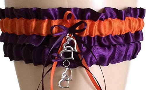 Plum Purple and Orange Wedding Garter Set, Prom Garter