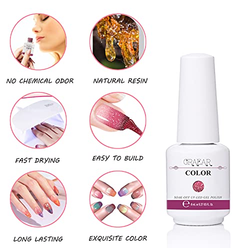 KNLEAGL Gel Nail Polish temperature change color gel 8pc color collection with UV Light 6W Nail Dryer Lamp, Gel Nail Polish Kit with Base and Gel Top Coat, Portable Gel Nail Starter Kit Professional