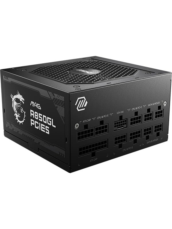 Msi Mag A850Gl Pcie5 Power Supply Unit, 850W, 80 Plus Gold, Fully Modular, Atx 3.0, Pcie 5.0 Gpu Support, 120Mm Fdb Fan, Full-Bridge Llc, Flat Black Cables - 7 Year Warranty - View 8