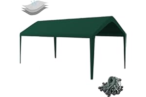 BIRODEKO Carport Replacement Canopy Cover 10'x20' for Tent Top Garage Shelter Cover with Ball Bungees, 800D Oxford Replacement Cover Waterproof & UV Protection, Not Included Frame (Dark Green)