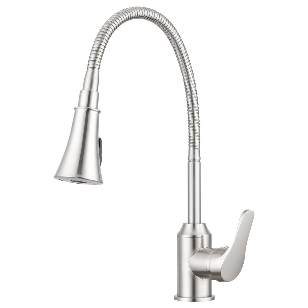 Aberdeen Kitchen Faucet by Pacific Bay with Flexible Gooseneck (Satin Nickel) - Features Single Lever Pull Down Sprayer with Multiple Sprays - Eco Friendly Water and Energy Saver