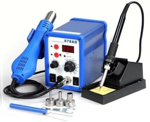 2in1 Rework Soldering Station Iron Welder Hot Air Gun & Tip with 878ad