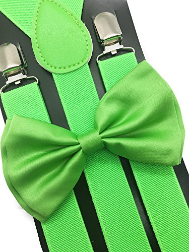Lime Green Color Wedding Accessories Adjustable Bow Tie & Suspenders