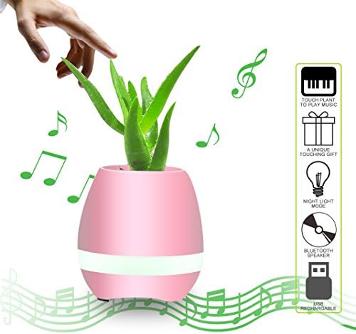 Plant Pots, [Gift Choice] Smart Bluetooth Speaker Touch Piano Music Playing Rechargeable Wireless Flower Pots with Night Light for Office Home Decor (without Plant) (Pink)