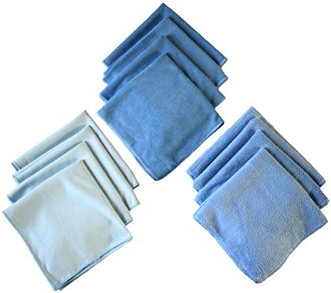 Keeble Outlets - Microfiber Towels Premium Pack (12 Pack) - 4 Glass Cleaning Cloths, 4 Waffle Weave Cloths and 4 Microfiber Cloths