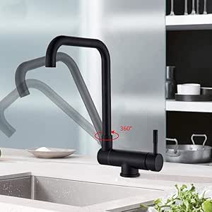TJJL Grifo de cocina plegable de ventana interior negro mate Grifo de