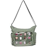 Canvas Ita Bag Crossbody Shoulder Bag Kawaii Purses and Handbags with Anime Pins Display