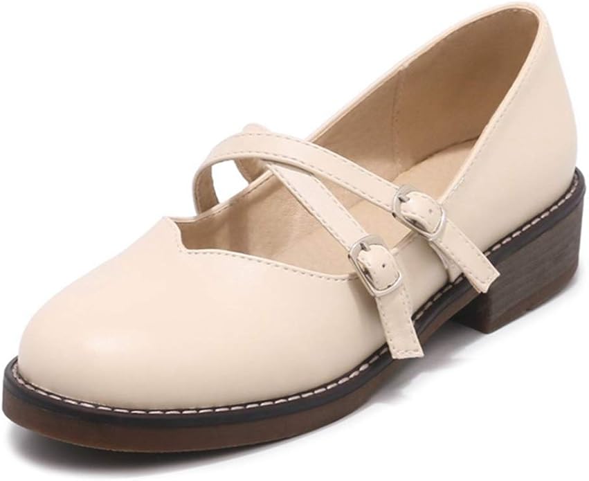 Amazon.com | MIOKE Women's Retro Mary Jane Oxford Pumps Round Toe Buckle Strap Comfy Chunky Low 