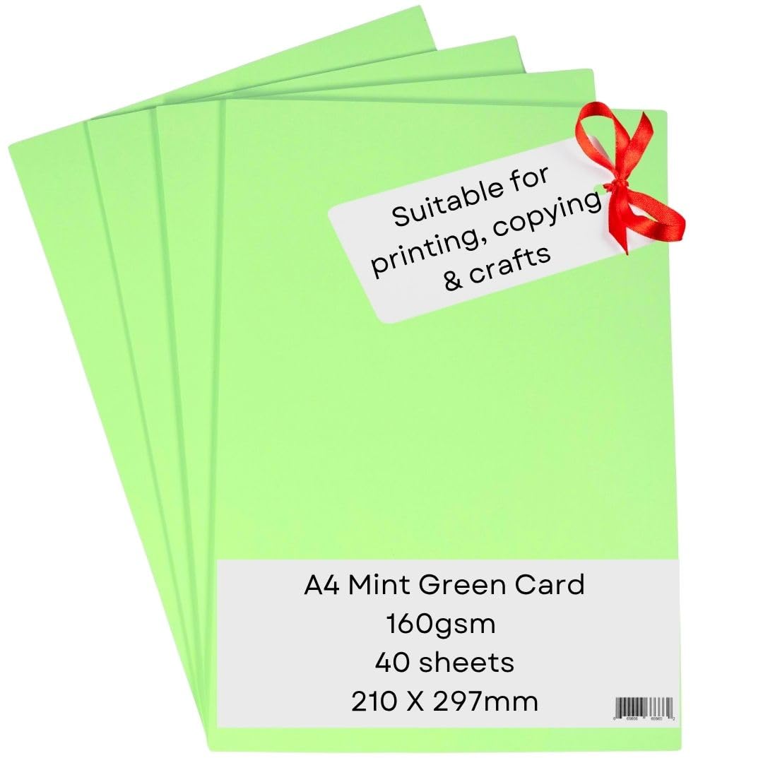 A4 Light Green Card Paper Printer - 160gsm 40 Sheets - Coloured - Suitable for Craft, Printing, Copying, Photocopiers