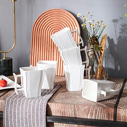 MALACASA, Serie FLORA, 330 ml (10,4 * 7,5 cm) 6 Teiliges Set Kaffeeservice Cremeweià Porzellan Eckig Kaffeetasse Tassen Becher Teetasse Kaffeebecher Bechersets für 6 Personen – Bild 5