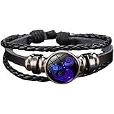 Fuqimanman2020 Zodiac Signs Spirit Bracelet Adjustable 12 Constellation Bracelet Multilayer Black Leather Wrap Bracelets Christmas Birthday Jewelry Gifts for Women Men