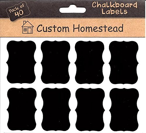 Fancy Rectangle Mini Chalkboard Labels Set of 40 - Reusable Blackboard Stickers for the Kitchen, Pantry, Wine Glasses, and Mason Jars