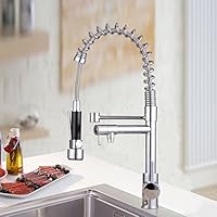 Ollypulse Solid Brass One Hole Deck Mount Kitchen Faucet Large Sink Faucet with Pull Down Sprayer and Swivel Spout (Chrome)