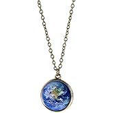JczR.Y Double-sided Earth Glass Time Gemstone Ball Pendant Necklace Eight Planets Necklace Universe Galaxy Solar System Moon Guardian Stars Necklace for Women(A:Earth)